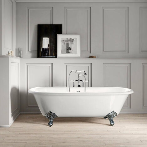 Vasca da bagno freestanding in ghisa con piedini PLYMOUTH Grigio 153 cm  Piedini bianchi