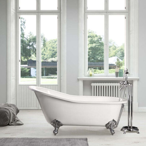 Vasca da bagno freestanding in ghisa stile classico con piedini ASHFORD bianca 138 cm Piedini cromati