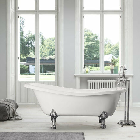 Vasca da bagno freestanding in ghisa stile classico con piedini LIVINGSTON bianca 170 cm Piedini cromati