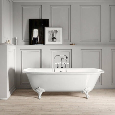 Vasca da bagno freestanding in ghisa stile classico con piedini PLYMOUTH bianca 153 cm Piedini bianchi