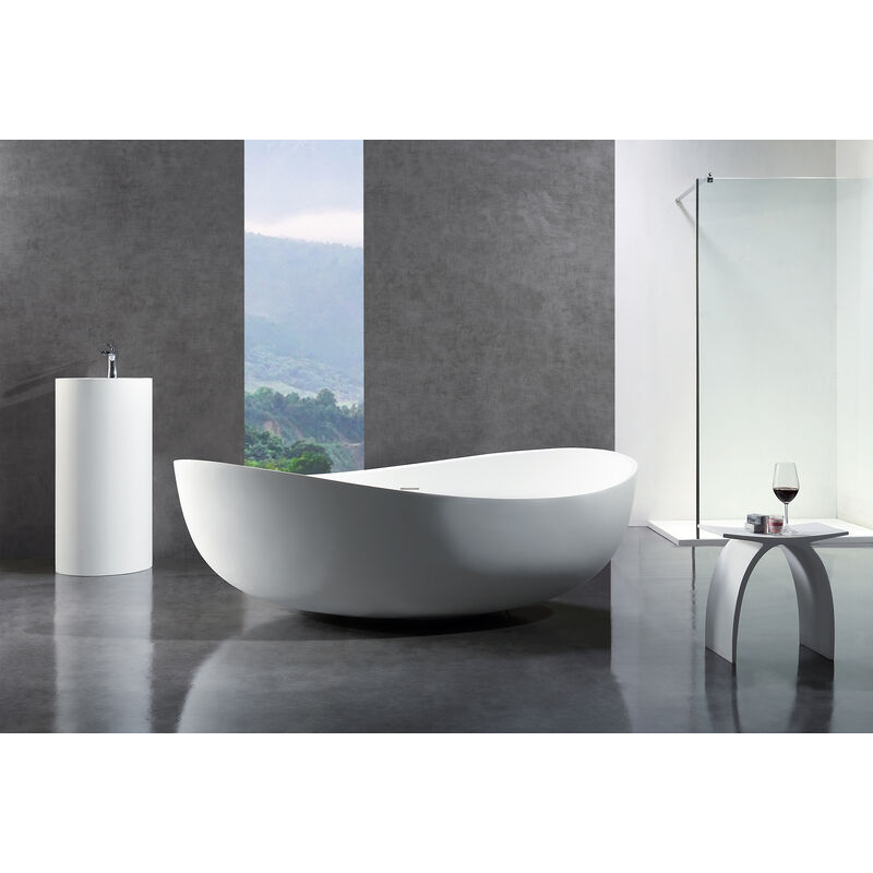 Bernstein - Vasca da bagno freestanding in Solid Stone, wave bianco opaco o lucido, 180x110cm