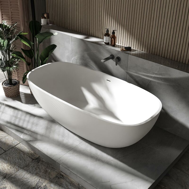 Bernstein - Vasca da bagno a libera installazione ocean stone in fusione minerale bianca opaca - 180 x 87 cm Opaca