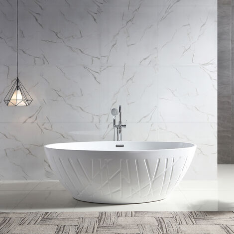 Vasca da bagno freestanding in Solid Stone, WAVE bianco opaco o lucido,  180x110cm Opaca