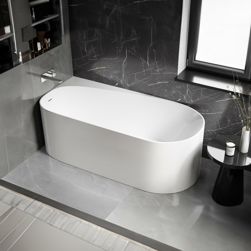 Bernstein - Vasca da bagno freestanding onda Corner Acrilico Bianco lucido - installazione a sinistra