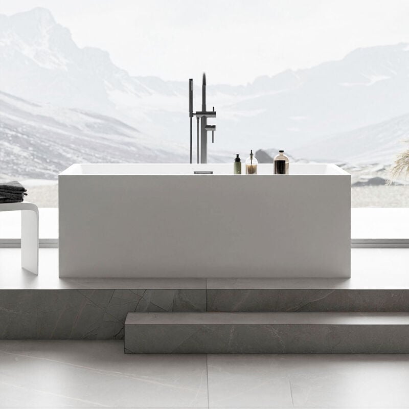 Bernstein - Vasca da bagno freestanding verona in acrilico sanitario bianco - 170 x 80 x 60 cm - rubinetteria opzionale Con rubinetteria 8028, Senza