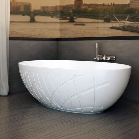 Vasca da bagno freestanding in Solid Stone, WAVE STONE grigio opaco  180x110cm senza coperchio supplementare