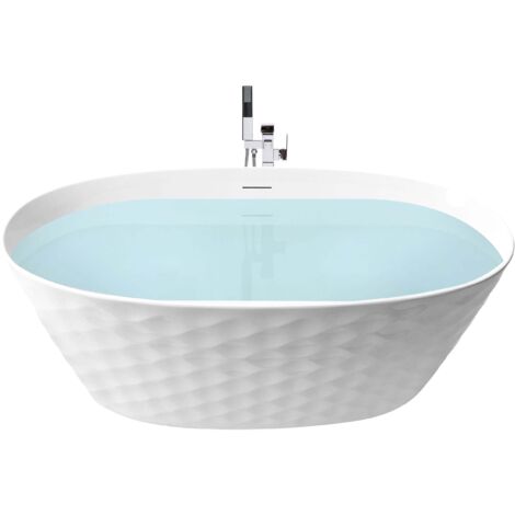 Vasca da bagno ovale 150 x 75 cm Finitura lucida Motivo a rombi Bianco Chubut