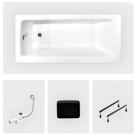 Vasca da bagno rettangolare - 170 x 75 cm - senza mobile - con piedini - maniglie - poggiatesta - piletta cromata - TALIA PREMIUM