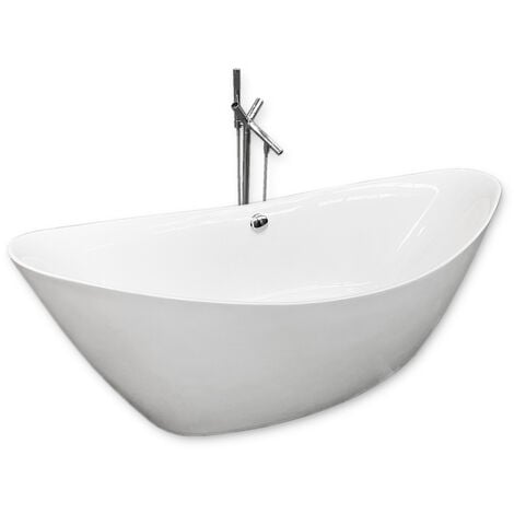 Vasca da bagno freestanding di design LEO Matt White Mineral Cast - 180 x  85 x 52