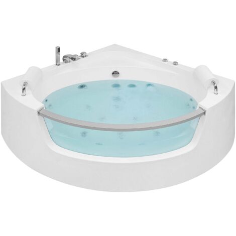 Vasca Idromassaggio Angolare Acrilico Sanitario Bianco con Getti e LED Mangle