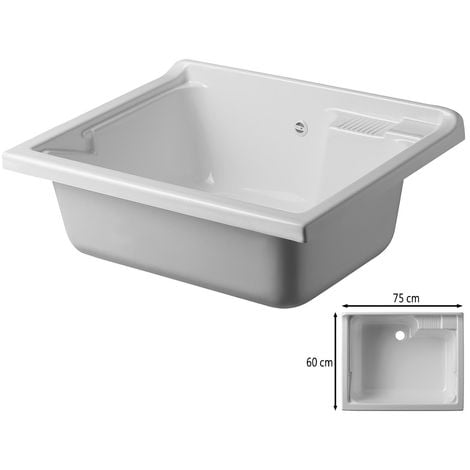 Vasca lavatoio 75x60 cm in resina bianca da installare da incasso