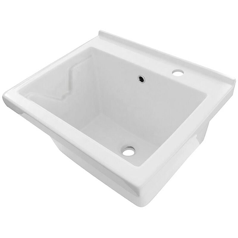 Vasca lavatoio in ceramica 60x50 da incasso con foro per miscelatore a destra