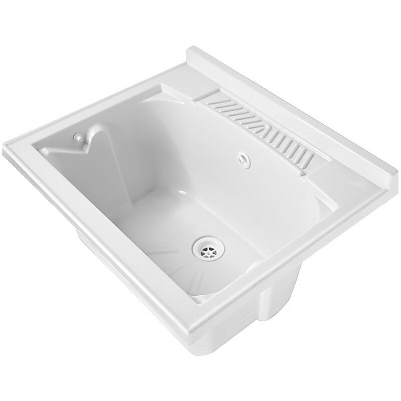 Vasca Lavatoio Negrari 45x50cm In Resina PP - Con Sifone E Piletta, Bianco, Made Italy - Foto 2