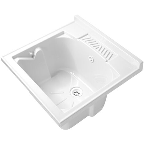 Vasca lavatoio in Resina PP 60x60 Ricambio per Mobile o Incasso con asse e sifone (Solo Vasca)