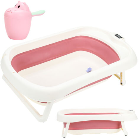 Vasca per bambini - Set da viaggio pieghevole - con termometro - per bambini - Antiscivolo - rosa