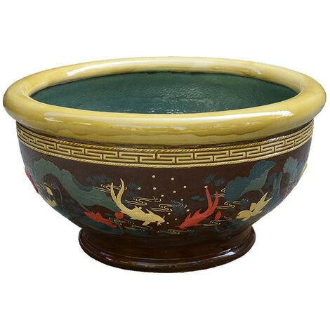 Vasca rotonda in gres smaltato per giardino Zen (Mizubachi) 85x85x46 cm - JT006a