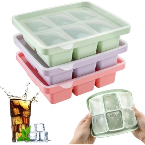 Vaschette per cubetti di ghiaccio da 3 pezzi, vaschette per cubetti di ghiaccio in silicone con coperchio, impilabili e lavabili in lavastoviglie, per cocktail, birra, vino e snack per bambini inclusi