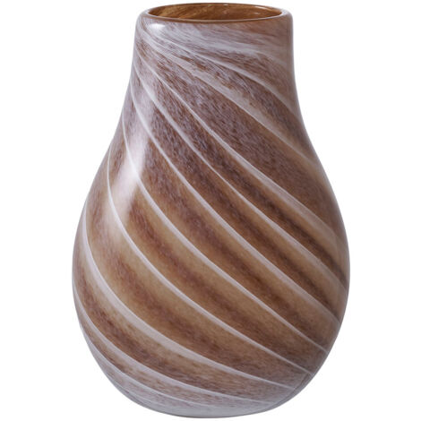 Vase 16x16x23 cm en verre rayé marron et beige