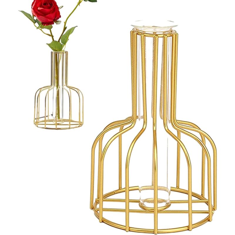 Vase à Cadre en métal, Vase en Fil métallique Vase de Fleurs Moderne avec Support en Fil métallique Vase Tube à essai décoratif de Bureau, pour