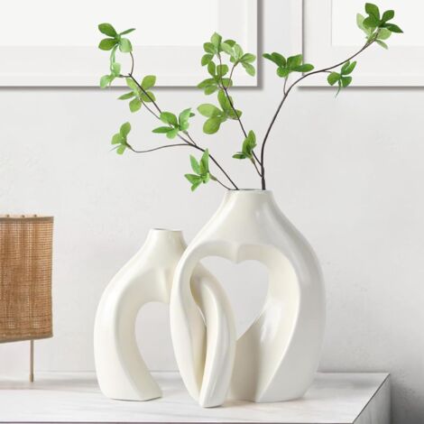 Vase à fleurs en céramique, vases esthétiques en forme de cœur spécialement conçus, blanc crème