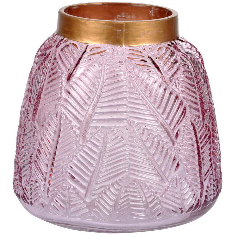 Homea - Vase à fleurs en verre Végétal, 15 cm, transparent avec décoration dorée