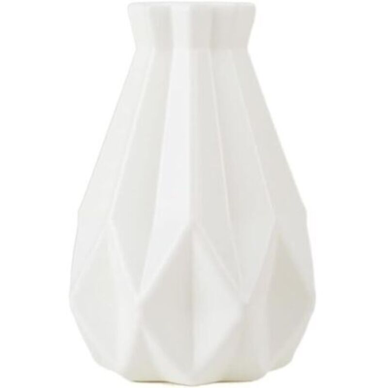Vase à fleurs géométrique en céramique, vase simple et incassable pour la décoration intérieure (table de salon) - Blanc