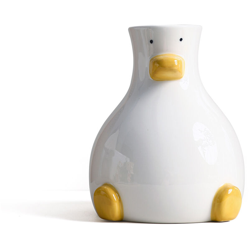 Vase à fleurs moderne blanc avec motif de canard unique, Décoration de table ronde esthétique, 20cm