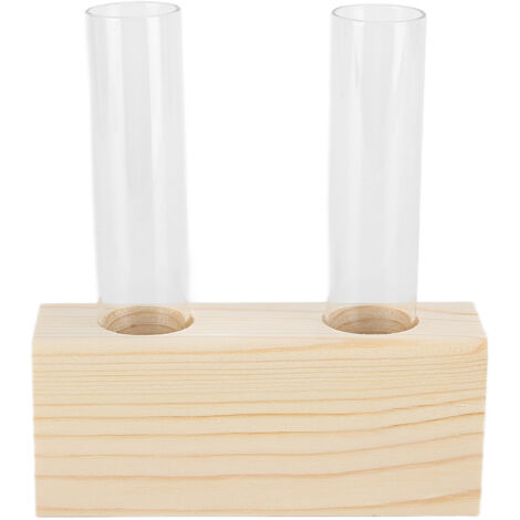 Vase à Plantes Hydroponique en Verre avec Support Bois - Double Tube pour Décoration Bureau et Intérieur