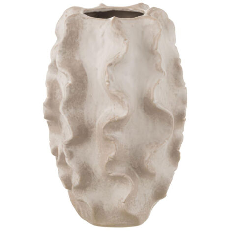 Vase abstrait vague 25,5x25,5x37,5 cm en argile beige