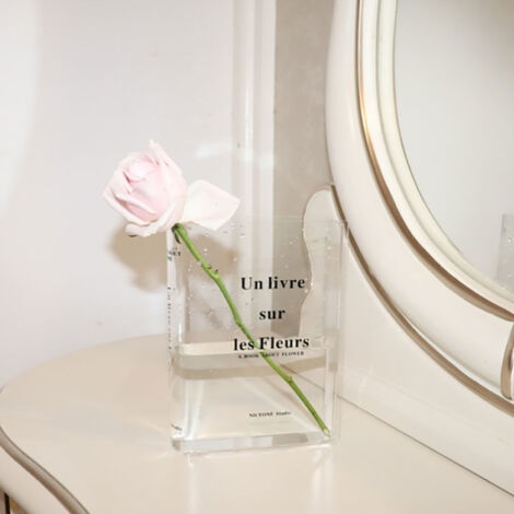 Vase Acrylique Transparent Noir Livre - Support de Livre 15x20cm - Pour Mariage, Décoration Table, Cafés