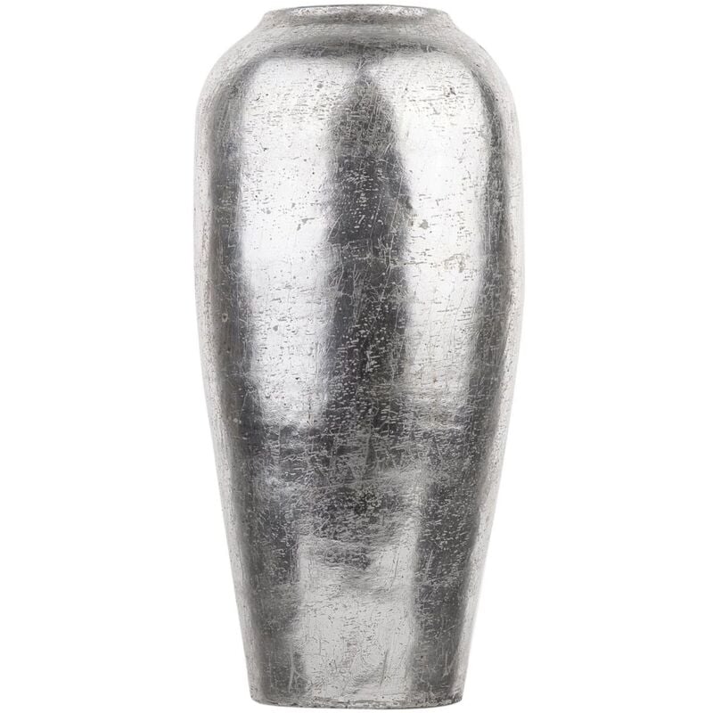 Beliani - Vase Décoratif de Forme Cylindrique fabriqué en Terre Cuite peint en Couleur Argenté 48 cm de Hauteur au Style Antique