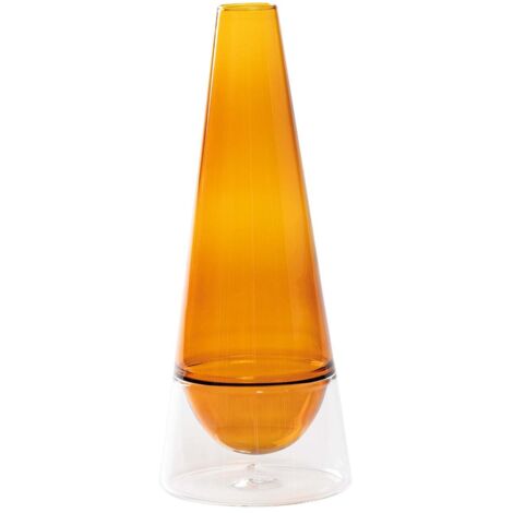 Vase artisanal Conosfera 58 en verre borosilicaté soufflé à la bouche avec technique incalmo, design géométrique bicolore ambre, diamètre 58 mm