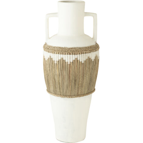 Vase avec anses 43x43x100 cm avec motifs en terre cuite blanc