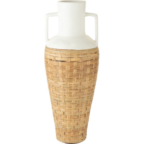 Vase avec anses 43x43x100 cm en rotin et terre cuite blanc