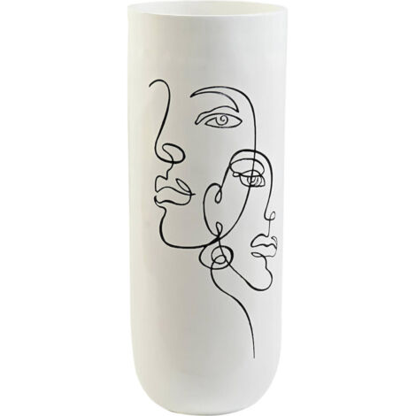 Vase blanc élégant motifs visages abstraits décoratif - Blanc scintillant