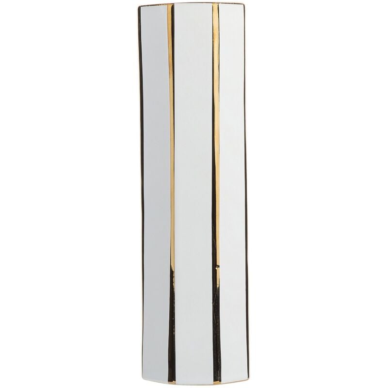Beliani - Vase Décoratif de Forme Cylindrique fabriqué en Céramique Blanche et Dorée 40 cm de Hauteur au Style Moderne et Glamour
