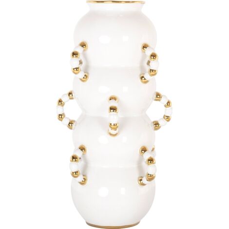 Vase blanc mat design sculptural en grès détails dorés élégants - Blanc mat détails dorés