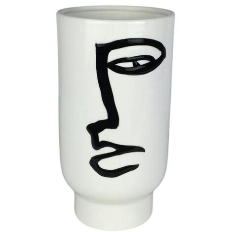 Vase blanc rond décor visage abstrait H25 cm