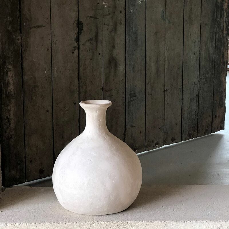 Vase bonbonne décoratif en papier mâché blanc cassé Pia fait main - Blanc