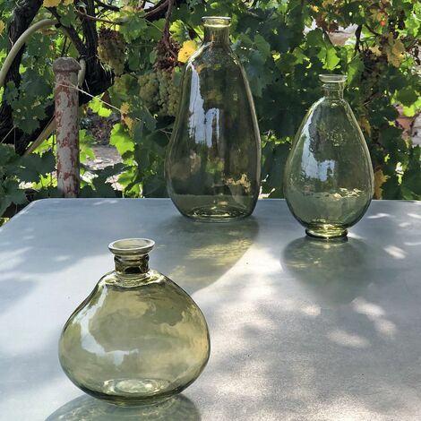 Vase bonbonne soliflore en verre bosselé vert 17 x 15 cm - Verde