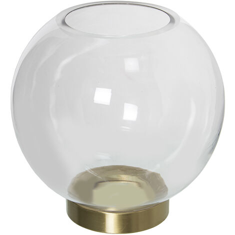 Vase Bougeoir En Verre Transparent Pied Doré °20X22 Cm, Bouche : °9 Cm - Base : °10 Cm