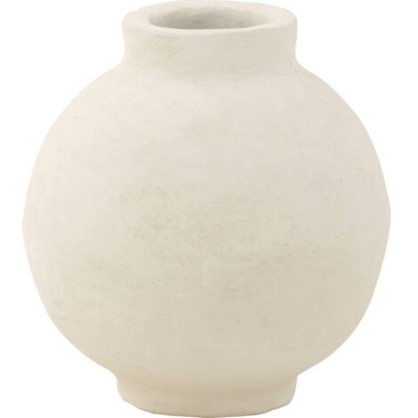 Vase boule lisse en papier mâché blanc élégant pour décoration - Blanc mat naturel
