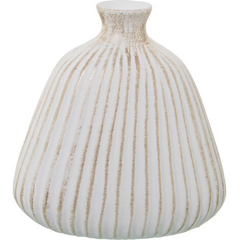 Vase Bouteille Rainures 26 Cm Céramique Mat Blanc/Or 24X17X26 Cm