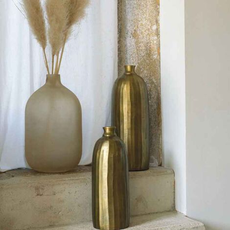 Vase bouteille soliflore strié doré aluminium 15x41cm