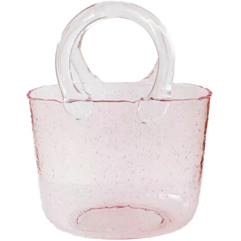 Vase Bulle en Verre Transparent Portable Rose Clair pour Fleurs et Plantes Aquatiques
