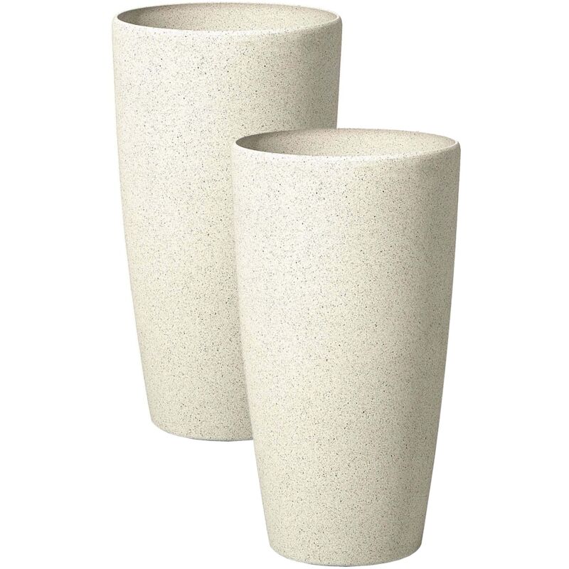 Vase Cache-Pot Beige Clair Rond 23 x 23 x 42 cm en Pierre et Polyrésine, Pot de Fleurs au Design Moderne, Idéal pour Extérieur et Intérieur Beliani