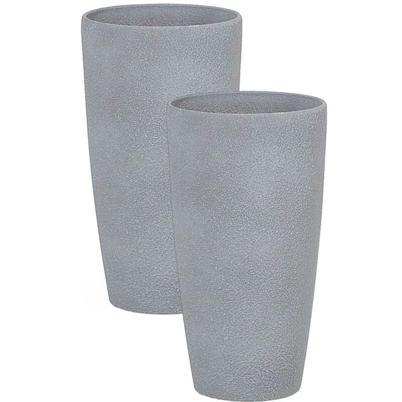 Vase Cache-Pot Beige Clair Rond 23 x 23 x 42 cm en Pierre et Polyrésine, Pot de Fleurs au Design Moderne, Idéal pour Extérieur et Intérieur Beliani