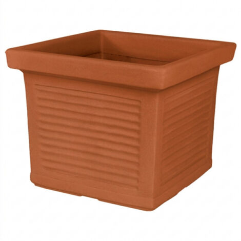 Vase carré décoratif classique traditionnel 48x48 H38 en polymère de terre cuite résistant pour plantes de jardin et de terrasse - Fabriqué en Italie