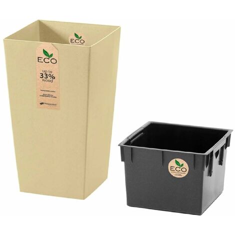 Vase carré élevé dans un intérieur écologique avec des ordures internes amovibles EcodeCo Durs 32.5x32.5xH61 cm Beige