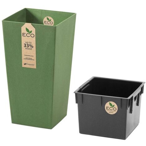Vase carré élevé dans un intérieur écologique avec des ordures internes amovibles EcodeCo Durs 32.5x32.5xH61 cm OliveDrab